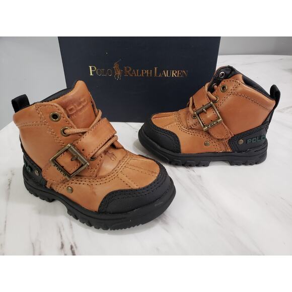 NEW Baby 4 POLO RALPH LAUREN COMBAT BOOTS TYREK BRANDY BROWN BLACK Infant - Picture 1 of 8